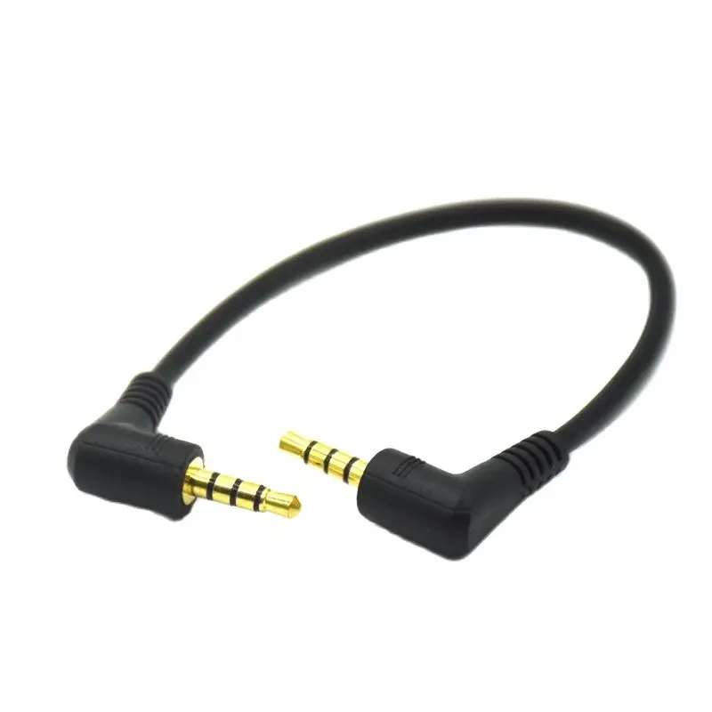 90 Degree Angled Short 4pole 3.5mm to 3.5mm Audio Cable Plug jack 3.5 male to male Car Sound Wire headphone for phones 20cm