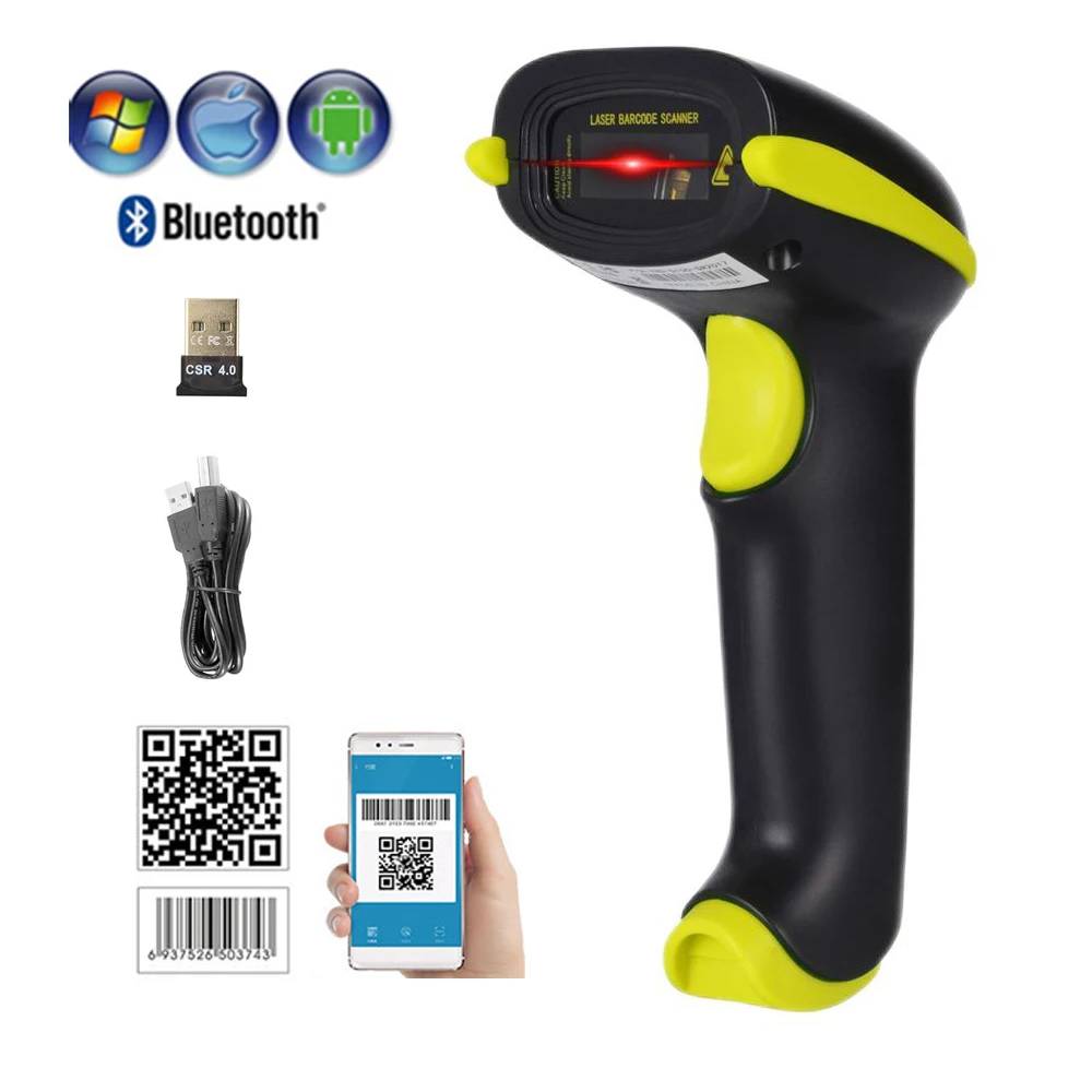 Wired Barcode Scanner Wireless 1D/2D Laser USB Bluetooth BarCode Reader Waterproof Code Reader Bar Gun with Stand Multi Language