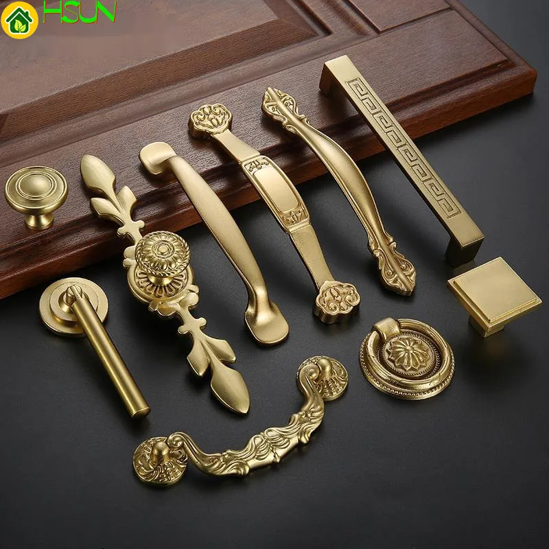

High Antique Brass gold quality Chinese Handle European Style Simple Wardrobe Cabinet Drawer Pull Knobs