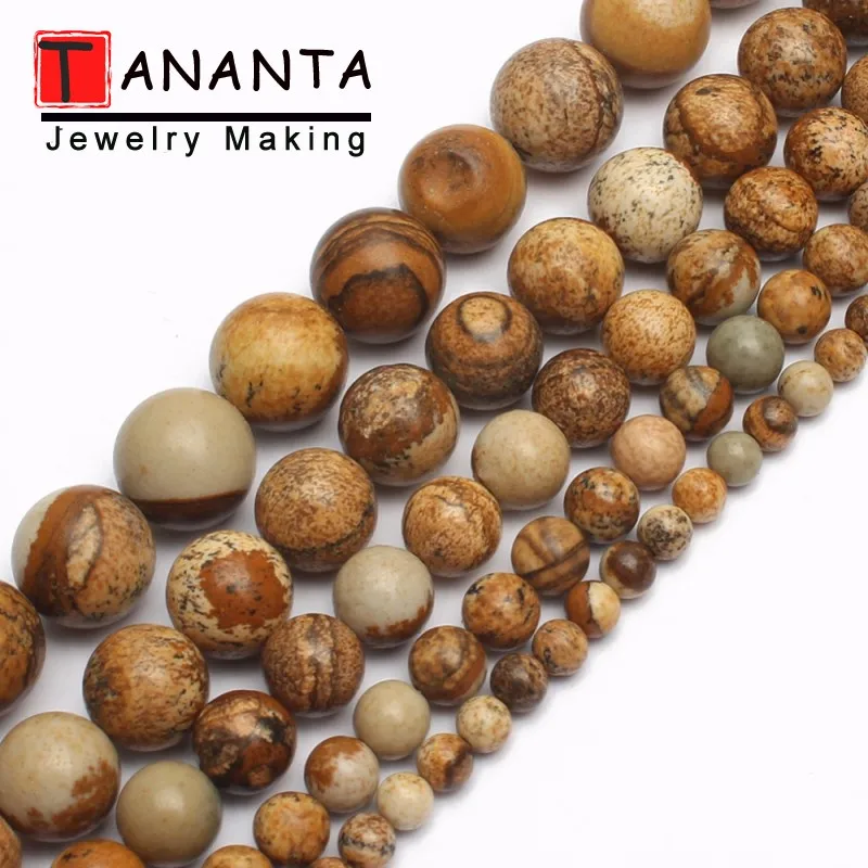 New Natural Stone Picture Jaspers Beads 4 6 8 10 12mm Round Loose Spacer DIY Beads For Jewelry Making Bracelets Necklace 15 Inch
