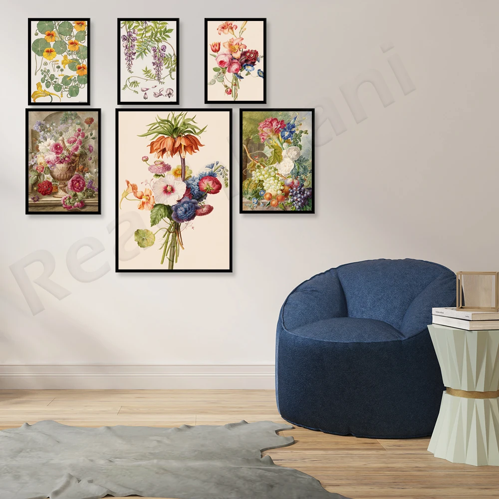 Floral still life, wisteria, dandelion, nasturtium prints, Art Nouveau prints, spring flower wall art antique plant posters