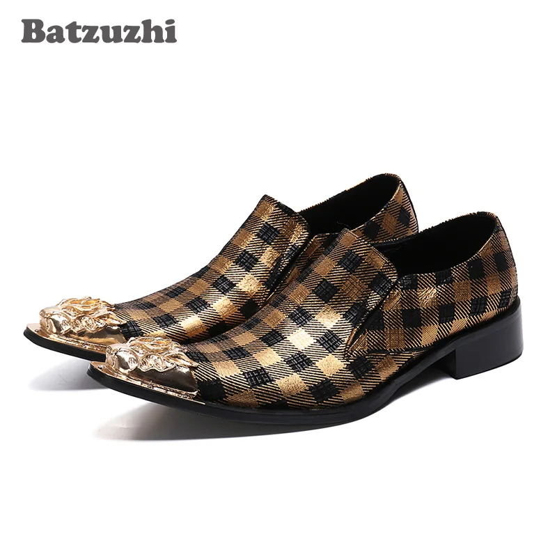 

Batzuzhi Luxury Handmade Men Shoes Pointed Metal Tip Leather Dress Shoes Formal Business, Party&Wedding Shoes Men Zapatos Hombre