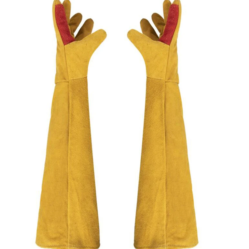 1 Pair Leather Welding Gloves Heat/Fire Resistant Mitts for Oven, Grill, Fireplace, Animal Handling Gloves with 60cm Long Sleeve