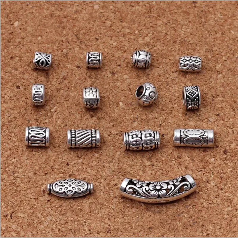 20Pcs/Lot Tibetan Silver Carved Tube Spacer Beads Charms Metal Hollow Big Hole Beads For DIY Bracelet Jewelry Making Accessories