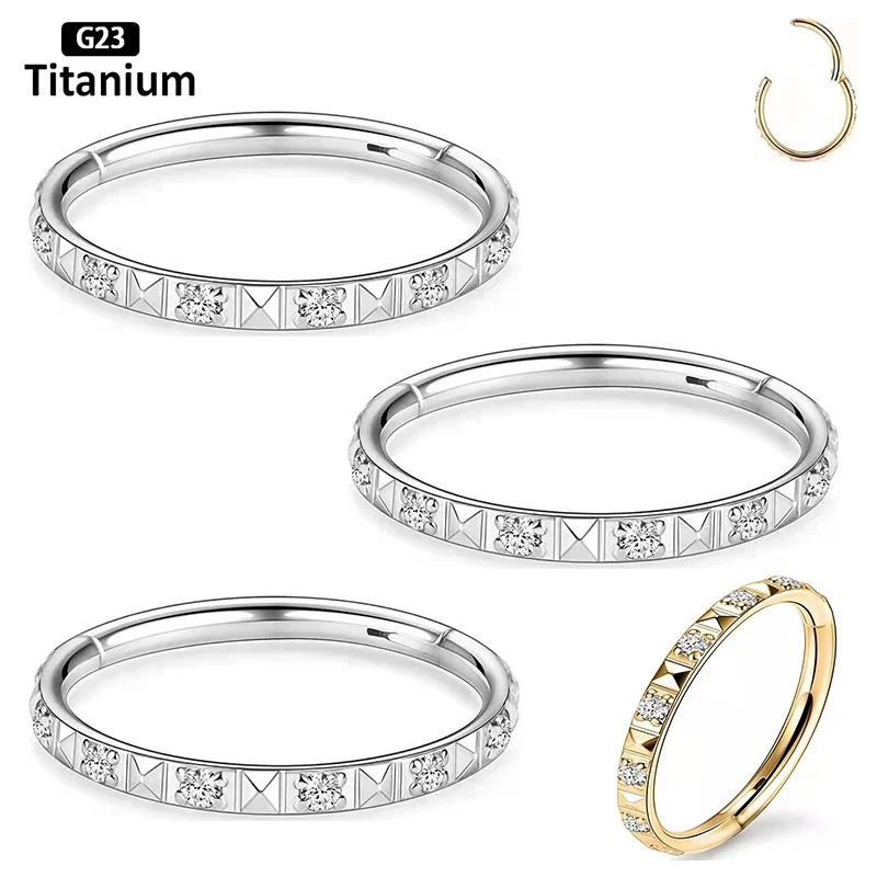 

16G F136 Titanium Earrings Hoop CZ Hinged Segment Clicker Nose Ring Nipple Ear Cartilage Tragus Lip Stud Piercing Body Jewelry