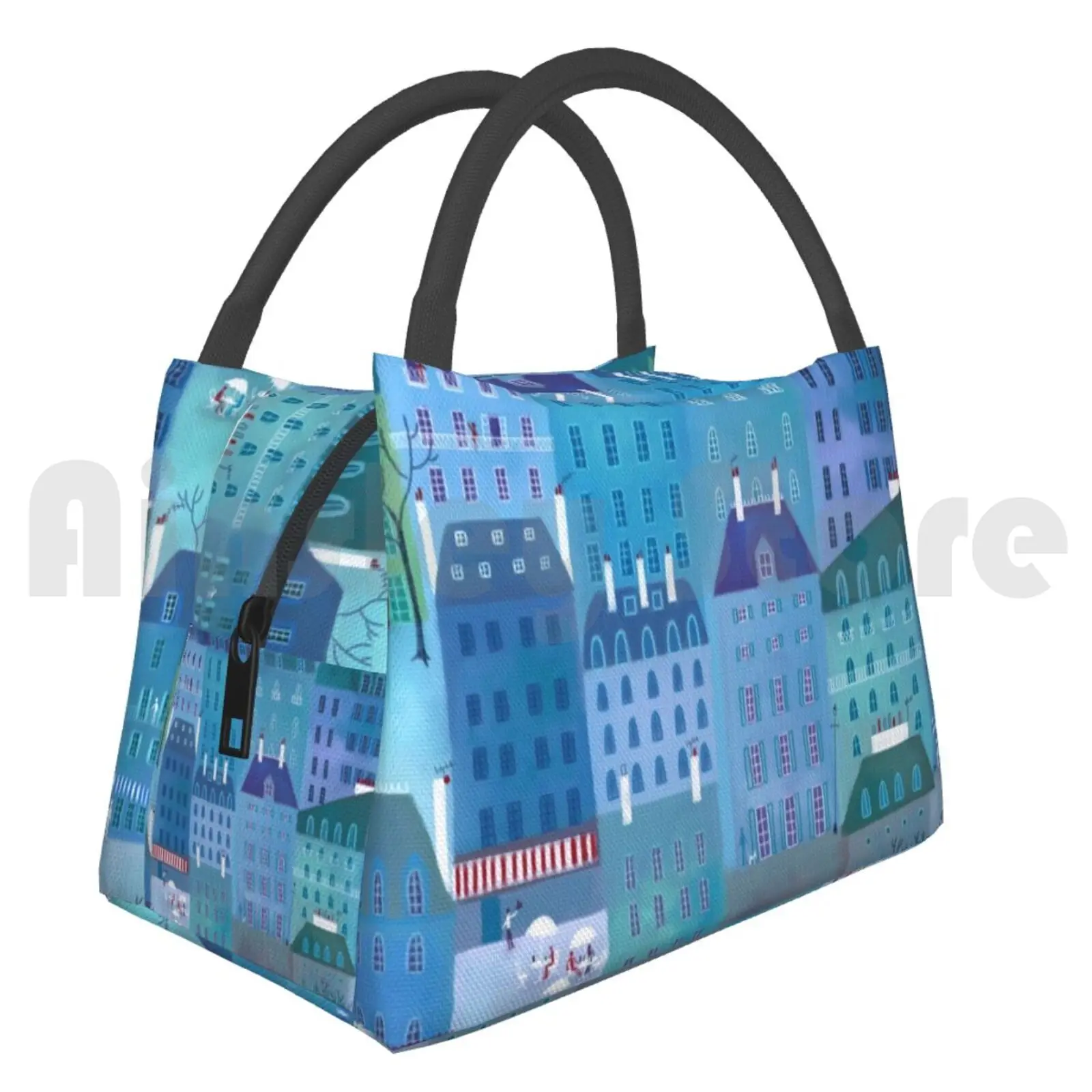 

Portable Insulation Bag Paris Blues Blue Paris City Streetscape Pastel Chalk Townscape Town France Europe Cities