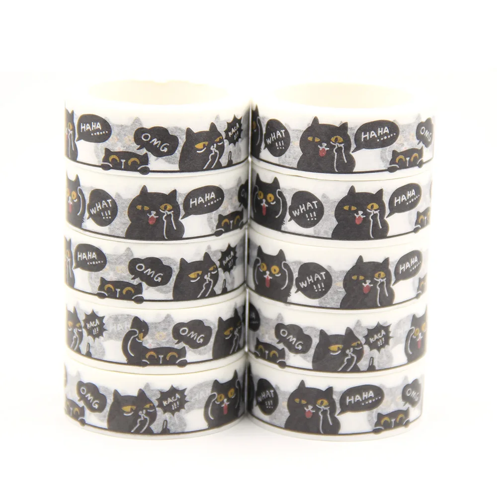 10PCS/lot 15MM*5M Cute Kawaii Adorable Cat Adhesive Paper Washi Tape Masking Tape DIY Scrapbooking Stick Label