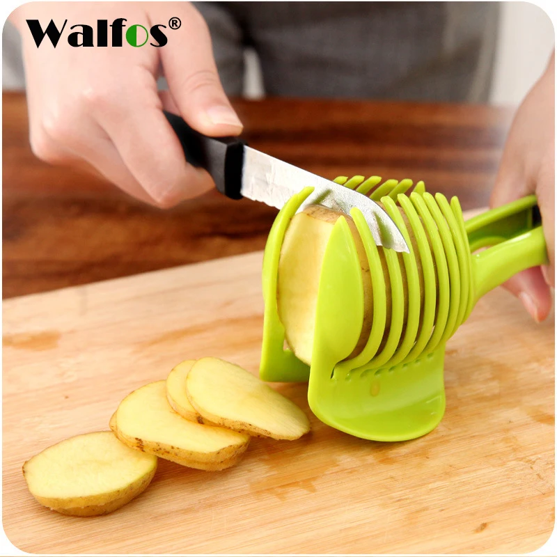 

WALFOS Fruit Vegetable Slicer Potato Tomato Onion Lemon Cutter Cutting Safe Aid Knife Holder Food Cake Clip Kitchen Accessories