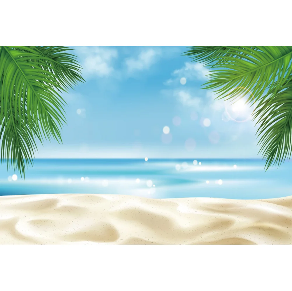 Laeacco الصيف الاستوائية شجرة جوز الهند شاطئ السماء الزرقاء والبحر ضوء خوخه ملصق خلفية التصوير الخلفيات للتصوير الفوتوغرافي