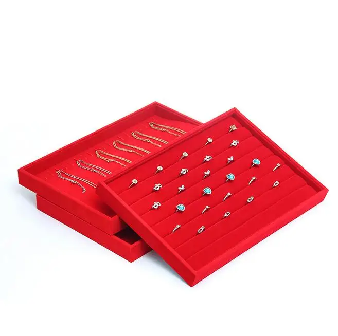 Vendita calda di moda velluto rosso gioielli vassoio gioielli scatola di visualizzazione collana orecchino pendente Stud Organizer altri accessori spettacolo