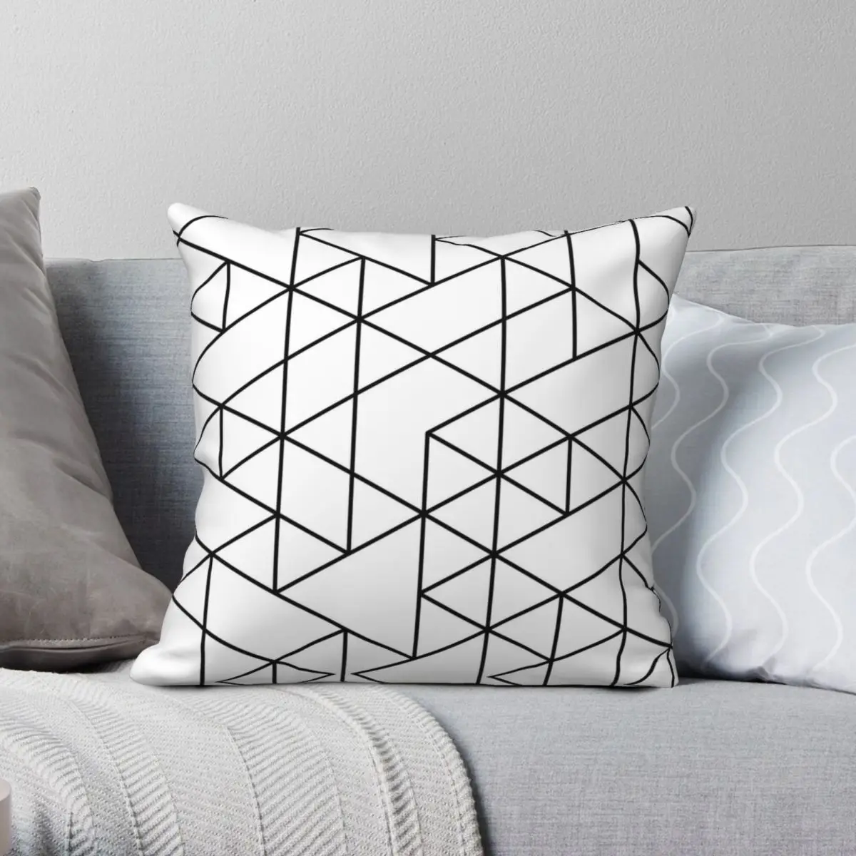 

Triangles Black And White Square Pillowcase Polyester Linen Velvet Pattern Zip Decorative Home Cushion Cover