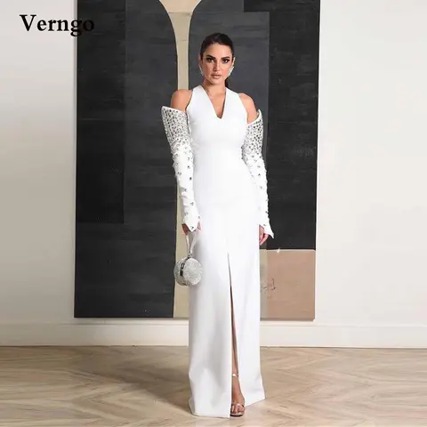 White Celebrity Evening Dress with Crystals Verngo
