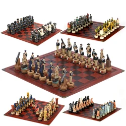 Italy VS France War Theme Chess Set 32 Figures Carved and Painted Chess Pieces with Embossed Board Chess Pieces  Board Game