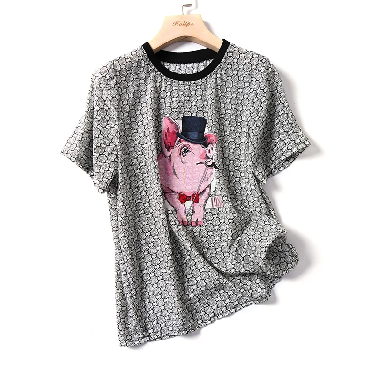 Summer new arrive girl 100% silk short-sleeved shirt round neck silk T shirt young lady cause wear