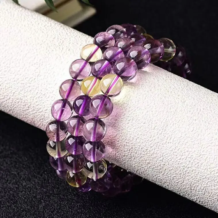 Natural Yellow Purple Ametrine Beads Bracelet Women Men 8mm Charms Gemstone Stretch Crystal Bracelet AAAAA