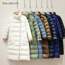 Sanishroly-chaquetas de plumón de pato para mujer, abrigo largo Reversible, informal, ultraligero, color blanco, para otoño e invierno, 5XL, novedad