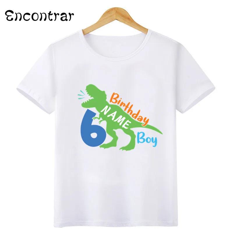 Dinosaurier Jungen T shirt 1 2 3 4 5 6 7 8 9 Jahre Geburtstag Anpassen Name Kinder T-shirts Lustige baby Kinder Party Kleidung, HKP2484