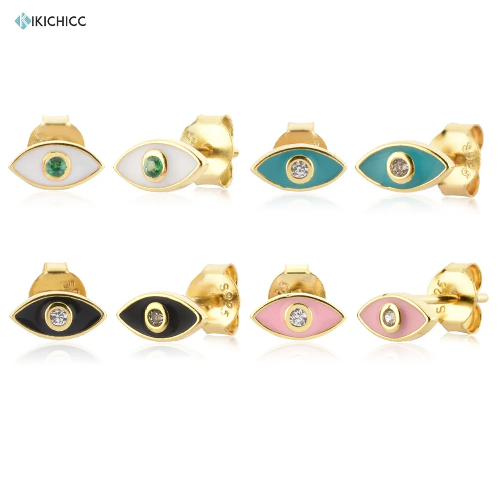 KIKICHICC Bạc 925 Vàng Mắt Zircon Đính Bông Tai Xỏ Pendientes Kẹp Mỹ Trang Sức Kẹp Đá Punk Cao Cấp Ngọc