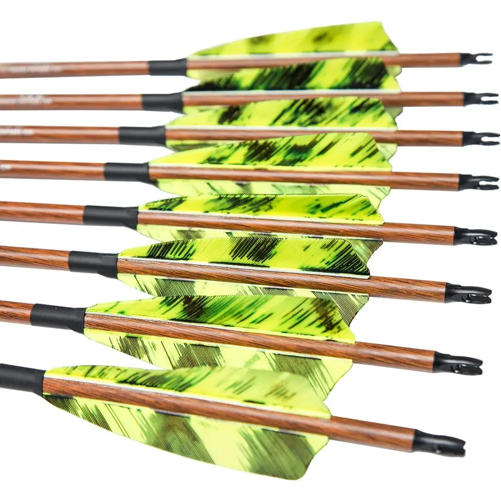 

Inals Archery Spine 400 500 600 Pure Carbon Arrows Wood skin Shaft Turkey Feather for Compound Recurve Bow Longbow Hunting