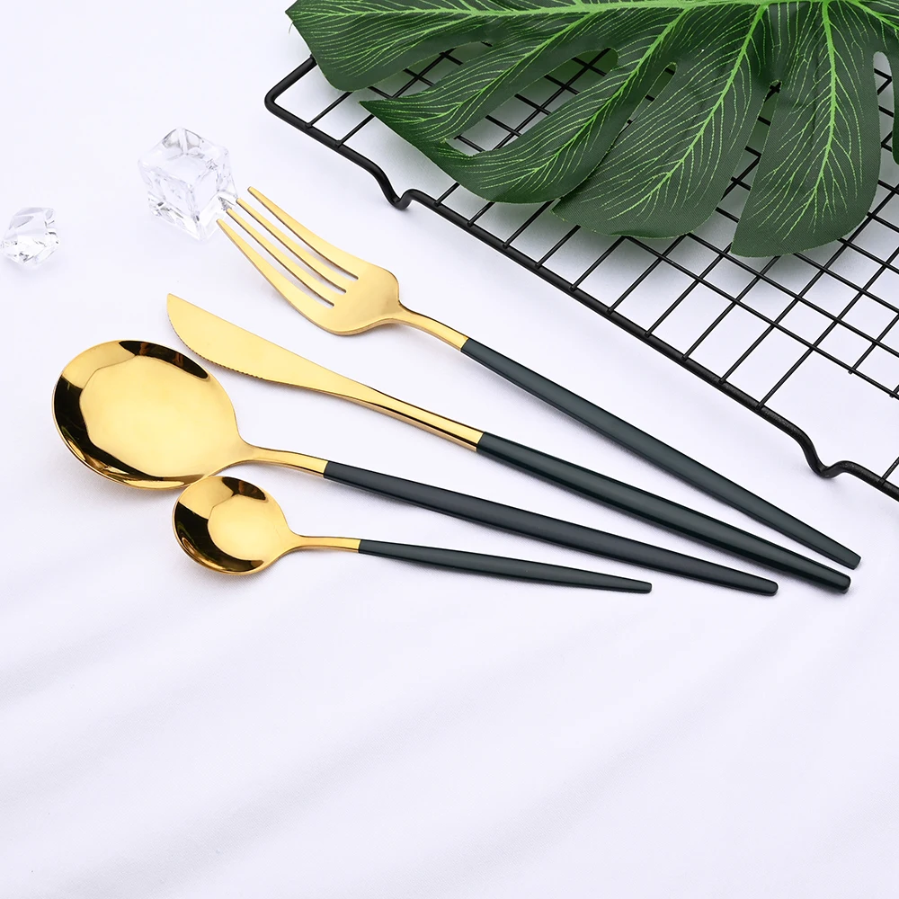 Rose Gold Mirror Cutlery Set Fruit Forks Spoons Dessert Knives Wedding Dinnerware Stainless Steel Flatware Dinner Tableware Set