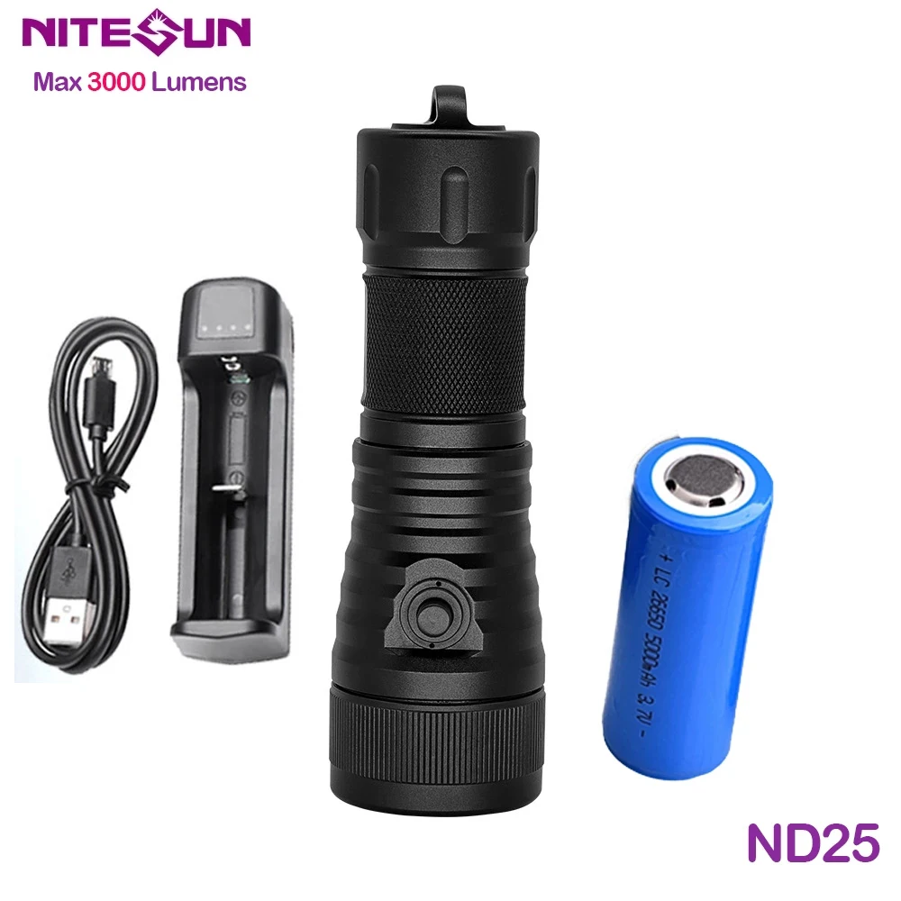 

NITESUN ND25 Diving Light 1*SST70 6500K LED Max 3000 Lumens Underwater 150m Diving Flashlight With 26650 battery