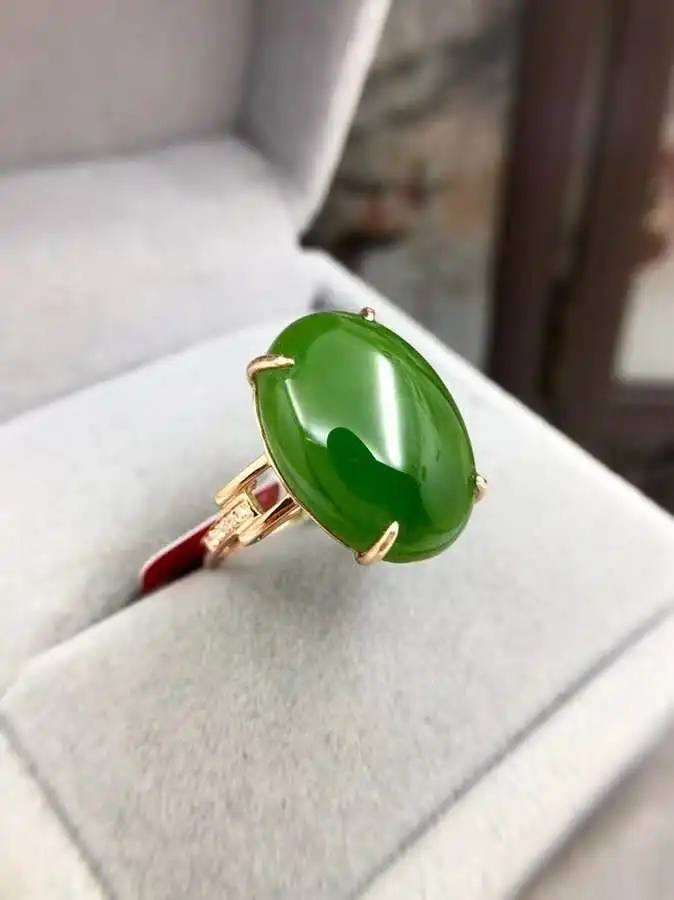 Real 18K  Gold Ring Natural And Real Jade Ring Stone Rings