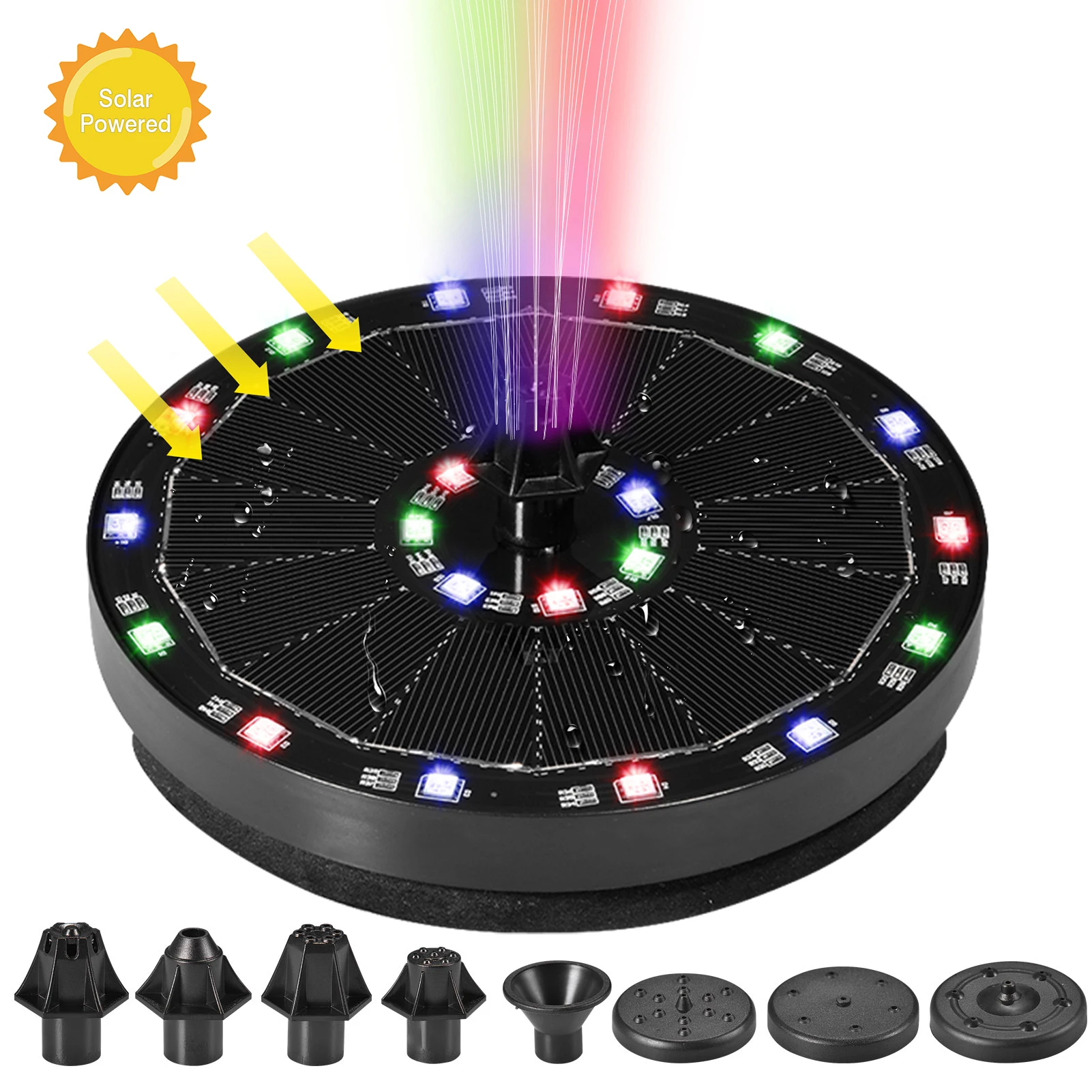 7V/3.5W Solar Fountain Colorful 21 LED Lights Swimming Pools Fountain Pump Panel Solar Powered Floating Fountain Garden Decor