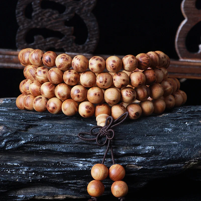 Natural Taihang Cliff Cypress Beads Bracelet 108 Bracelets Full of Tumor Scar Sparrow Eye Old Material Flower Necklace Pendant