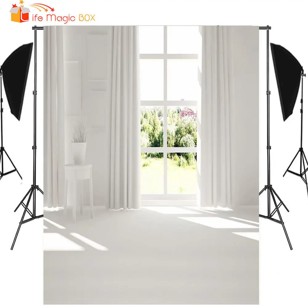 LIFE MAGIC BOX Photo Birthday Backdrops White Window Curtain Wedding Dress Cake Products Phography Backgrounds