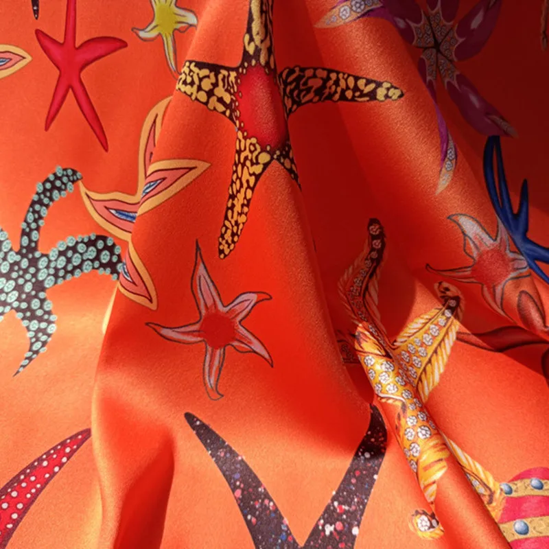 Polyester dress fabric custom starfish pattern printing fabric handmade diy sewing spring and summer dress shirt apparel fabric