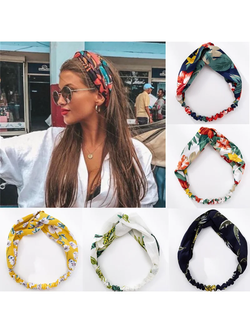 Women Girls Summer Bohemian Hair Bands Print Headbands Retro Cross Turban Bandage Bandanas HairBands Hair Accessories Headwrap