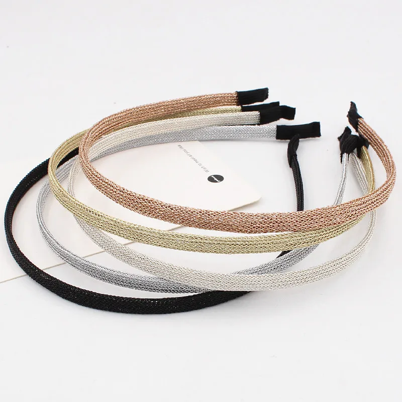 New Fashion Very Thin Wire Mesh Coated Metal Headband Gold Silver Plated Hairband Simple Solid Plain Hair Hoop Women Hair Holder