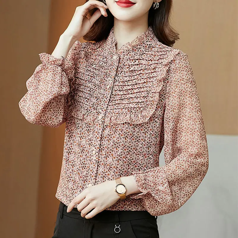 

Vintage Temperament Women Shirts Letter Long Sleeve Polo-Neck Blouses Spring Autumn Black Tops MM1278