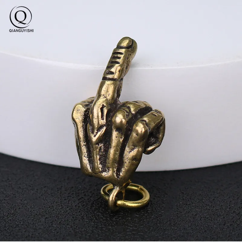 Metal Brass Raised Middle Finger Up Shape Keychain Pendant Jewelry Punk Rock Men Fashion Car Key Chain Ring Hanging Hand Keyring