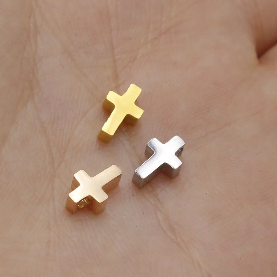 

100% Stainless Steel Cross Beads Charms For Jewelry Making 1.8mm Hole Mirror Polished Wholesale 30pcs