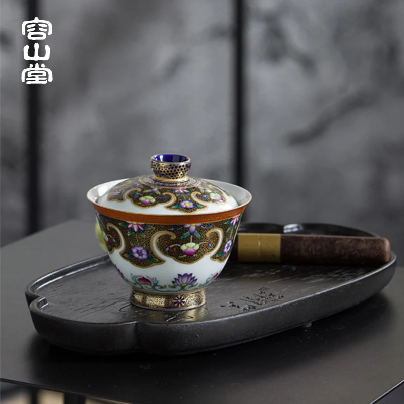 |RongShan hall let kiln enamel paint tureen jingdezhen ceramic cups hand-painted porcelain enamel three teapots