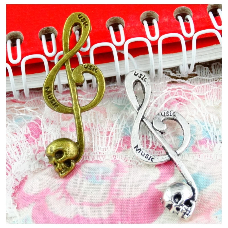 

40pcs musical note skull Charms Antique Silver Plated Bronze Pendants Charm Jewelry Making DIY Handmade Craft 15.5*40.9MM