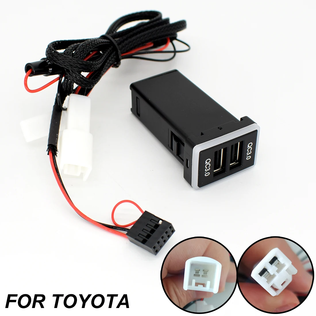QC 3.0 Car USB Dual Charger Port Phone Quick Fast Charge PDA DVR Plug Play Adapter Cable For Toyota Blue LED Light Auto Styling