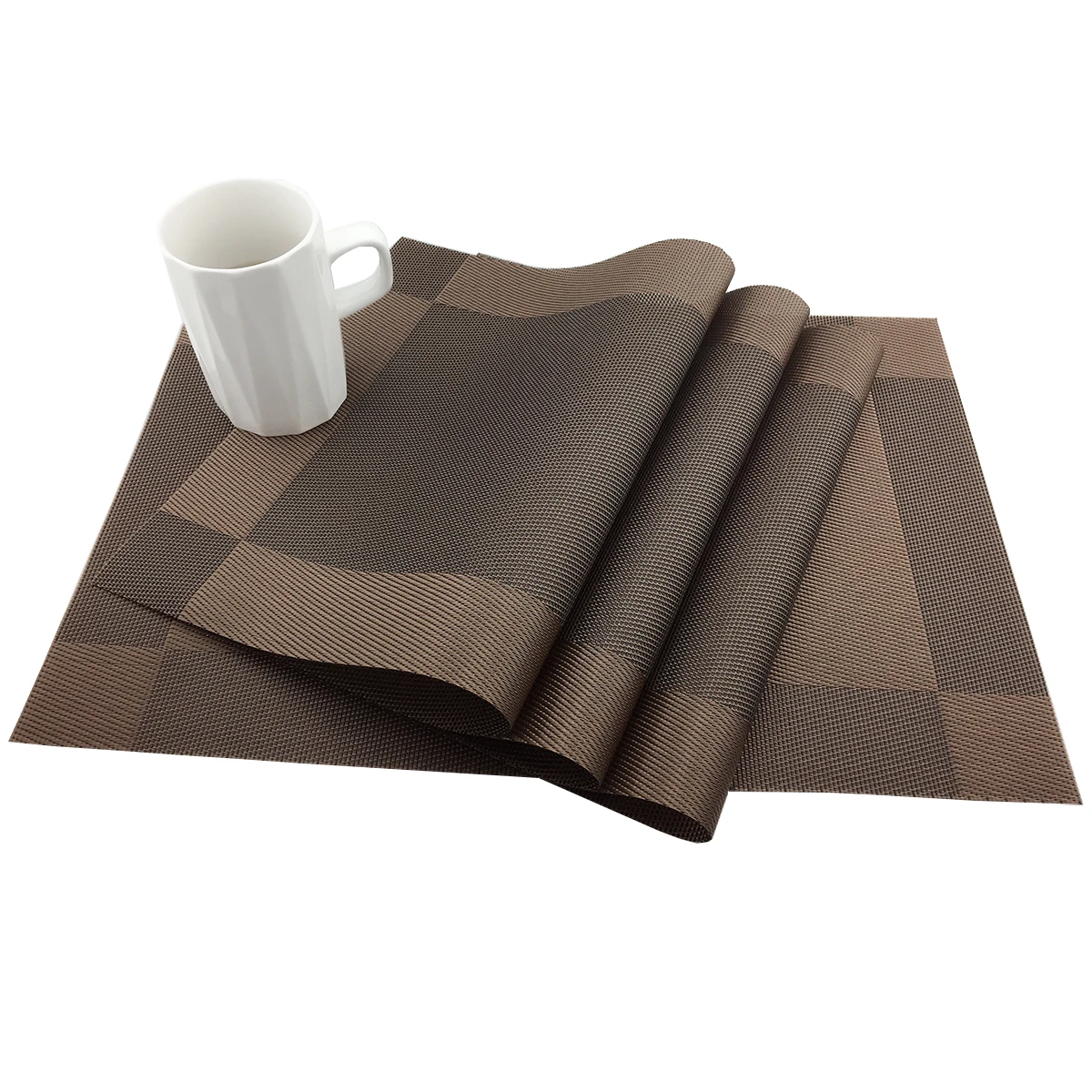 

JANKNG 6Pcs Brown Placemats Non-Slip Washable PVC Place Mats Waterproof Oil-proof Heat Resistant Dinning Table Decorative Mats