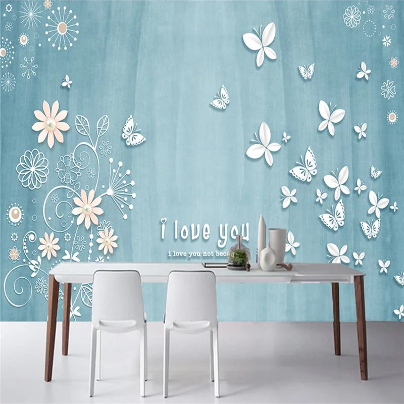 

xuesu Beautiful small fresh pearl flower butterfly background wall custom wallpaper mural 3D/5D/8D waterproof wall covering