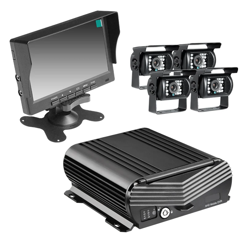 4PCS Waterproof Reverseing Car Back Camera +HDD Wifi H.264 4CH Car Mobile Dvr +7Inch Screen Car Monitor Free Shipping