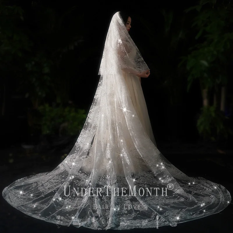 Wholesale Tow-layer  Glitter Lace  Veils Bridal  Veil 3M long For  Wedding Dress Veil