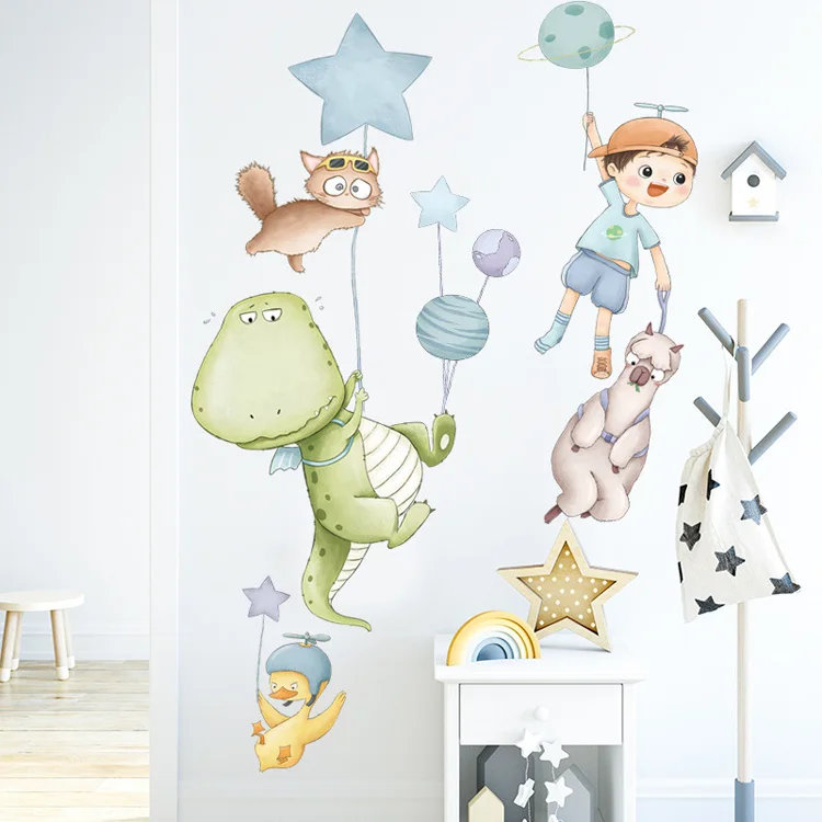 Cartoon-Tiere, Dinosaurier, Katze, Alpaka, Wandaufkleber für Baby- und Kinderzimmer, Dekoration, Schlafzimmer, Hintergrund, Tapete, Heimdekoration, Aufkleber – Detail 5