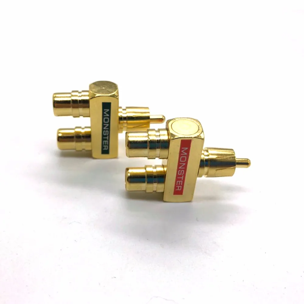 Thouliess Free shipping  2Pcs Gold Plated  RCA Adapter RCA Audio Video Splitter Plug 1 Male to 2 Female RCA 3 Way Connector