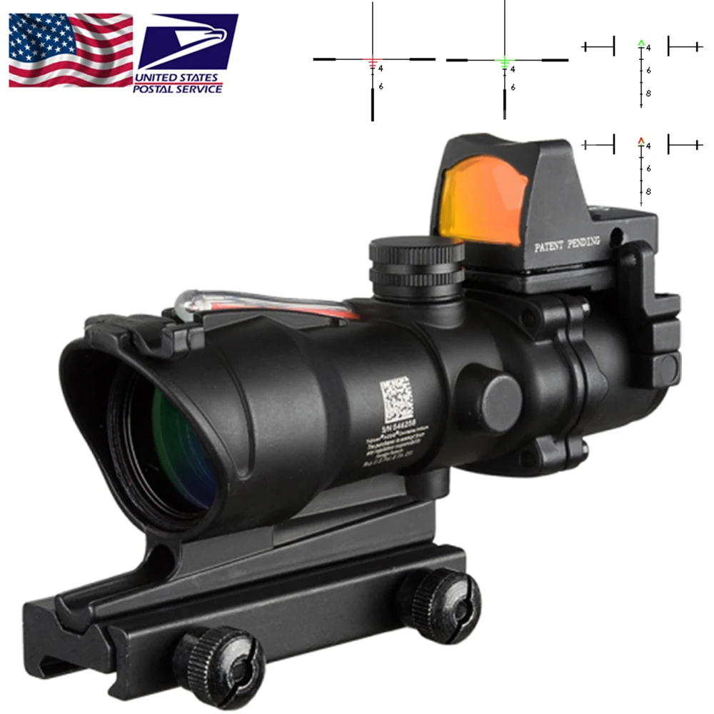 

4X32 Optic Scope Riflescope CAHEVRON Reticle Fiber Green red Illuminated Optic Sight With RMR Mini Red Dot Sight