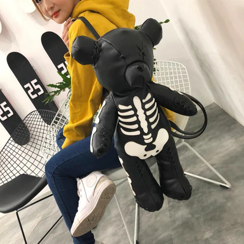 Autumn/winter Solid Color Bear Backpack Casual Personalized Skull Backpack