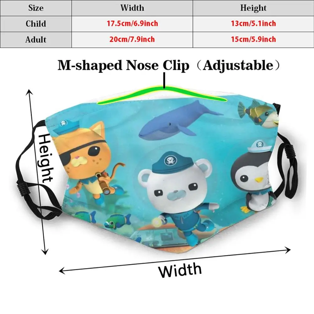 Octonauts Crew Funny Print Reusable Pm2.548 Filter Face Mask Kids Children Teen Adults Christmas Birthday Octonauts Cbbc