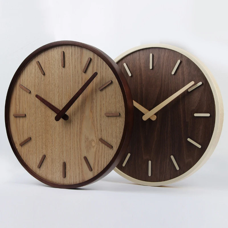 Creative Large Bamboo Wood Wall Clock Simple Modern Design Watch Living Room Wooden Clocks Silent No Glass Home Decor 14 inch