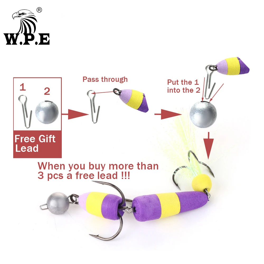 W.P.E Brand New MANDULA 50color Size L Bass Lure Soft Fishing Bass Lure Density Foam Swim Baits 5g with 2 Treble Hooks 2/0# 2#