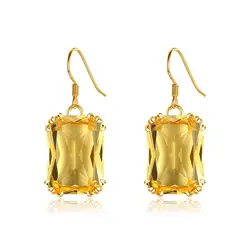 18K Gold Color Citrine Drop Earrings Genuine 925 Sterling Silver Hanging Earrings For Women Vintage Female Jewelry Trending 2024